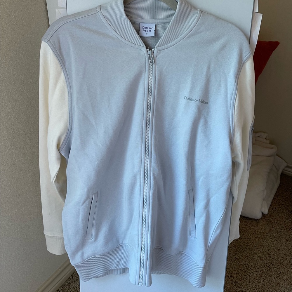 Outdoor Voices Light Gray/White Bomber Jacket